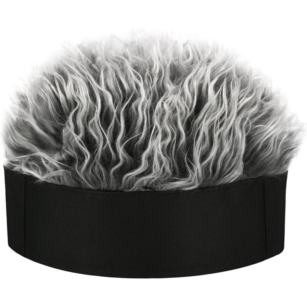Men No Brim Black And Grey Adjustable Visor Hat With Spiked Wigs Fake Hair Visor